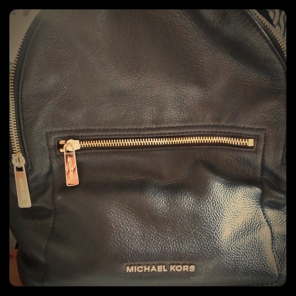 Mk black leather back pack